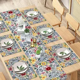 PRAKARTIK Set Of 7 Green & White Printed Table Linen Sets image 1