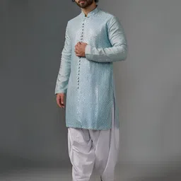 sven suits Embroidered Straight Dupion Silk Kurta With Dhoti Pants-picture-24