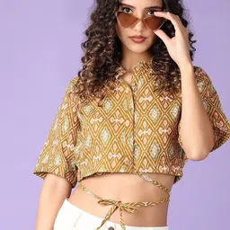 LIMEROAD Women Ethnic Motifs Printed Cotton Shirt Style Regular Top-image-80