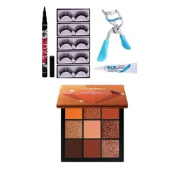 skrynnzer Set Of 5 Eyeshadow- 36 Hr Kajal- Eyelashes- Curler & Glue image 1