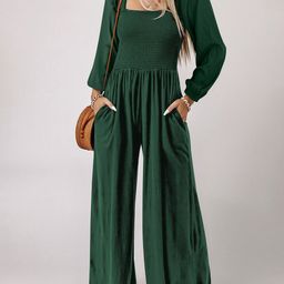 Errabelly green smocked square neck long sleeve wide leg jumpsuit-image-78