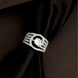 American Diamond Silver Plated Ring for Girls & Women Alloy Cubic Zirconia Silver Plated Ring-1
