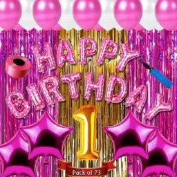 Solid First/1st happy birthday combo/kit material for party decorations (Set of 73) Balloon-image-1