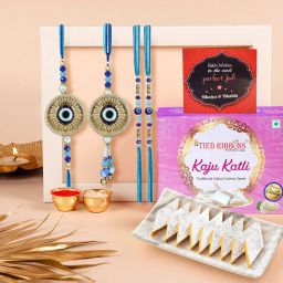 Rakhi for Bhaiya and Bhabhi - 4 Rakhi Set with Kaju Katli, Card, Roli, Chawal Assorted Gift Box-image-43