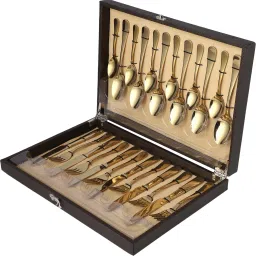 Aurik Gold Plated 24 pcs Cutlery Set With Leatherette Box Stainless Steel Cutlery Set-18