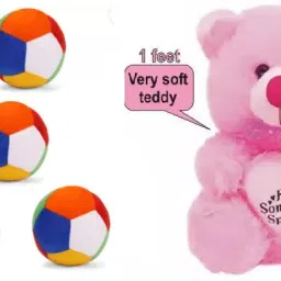 Best Quality Soft Pink Teddy and Soft Balls(6) for Someone special.- 25 cm-17