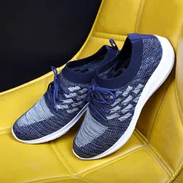 TPENT Men Woven Design Comfort Insole Antibacterial Contrast Sole Mesh Sneakers-40