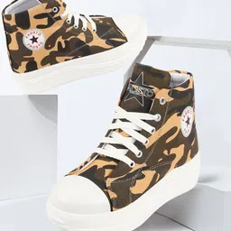 FAUSTO Women Camouflage Printed Canvas Flatform Sneakers-31