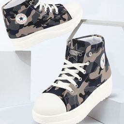 FAUSTO Women Camouflage Printed Canvas Flatform Sneakers-21