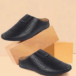 FAUSTO Men Blue Textured PU Slip On Mule Sneakers-image-50
