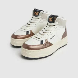 Pepe Jeans Women Kore Basket Mid Top Perforations Leather Sneakers-image-31