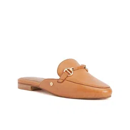Peach Flores Women Solid Leather Mules-14