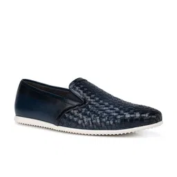 ROSSO BRUNELLO Men Blue Woven Design Leather Slip-On Sneakers-image-11