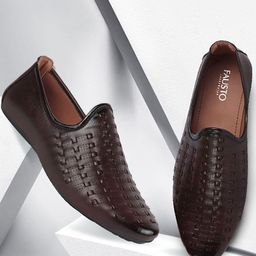 FAUSTO Men Brown Woven Design PU Mid-Top Slip-On Sneakers-image-52