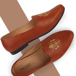 FAUSTO Men Embroidered Lightweight Mojaris-image-74