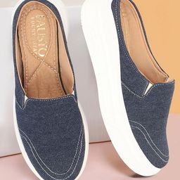 FAUSTO Women Lightweight Comfort Insole Contrast Sole Canvas Mules-15