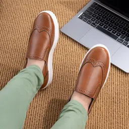 DressBerry Tan Brown Women Round Toe Lightweight Slip-On Sneakers-image-37