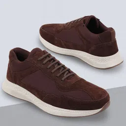 FAUSTO Men Brown Suede Sneakers-image-8