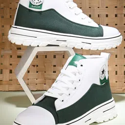 AMICO Men White & Green Colourblocked Lightweight Canvas Lace-Up Sneakers-picture-43