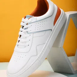 HRX by Hrithik Roshan Men White And Orange Perforated Lightweight Sneakers-picture-8