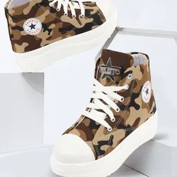 FAUSTO Women Printed Mid-Top Lightweight Canvas Sneakers-image-58