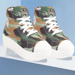 FAUSTO Women Printed Mid-Top Lightweight Canvas Sneakers-image-73