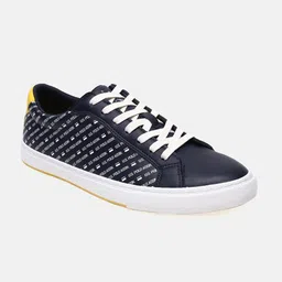U S Polo Assn Men Navy Blue Woven Design PU Sneakers-image-63