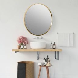 Mirror Frame in Brushed Gold Finish with Beveled Metal Frame 24" X 24" Inch Bathroom Mirror-image-63