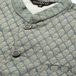 SOJANYA Mandarin Collar Regular Kurta With Churidar & With Nehru Jacket image 2