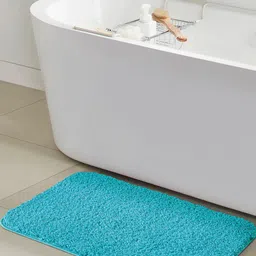 OBSESSIONS Turquoise Blue Self Design 1400 GSM Anti Skid Bath Rug-picture-10