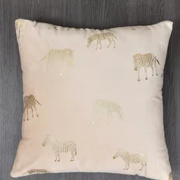 Clasiko Cream & Gold-Toned Set of 2 Zebra Velvet Square Cushion Covers-5