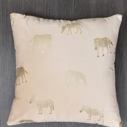 Clasiko Cream & Gold-Toned Set of 3 Zebra Velvet Square Cushion Covers-8
