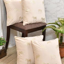 Clasiko Cream & Gold-Toned Set of 4 Quirky Velvet Square Cushion Covers-6