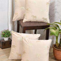 Clasiko Cream & Gold-Toned Set of 4 Quirky Velvet Square Cushion Covers-7