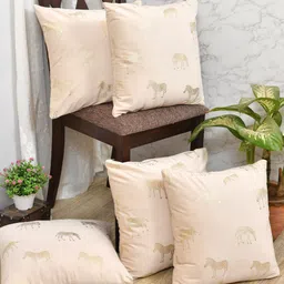 Clasiko Set Of 5 Cream Quirky Printed Velvet Square Cushion Covers-58