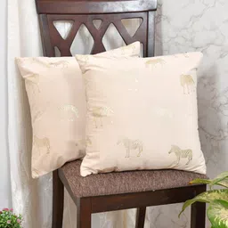 Clasiko Cream & Gold-Toned Set of 2 Zebra Velvet Square Cushion Covers image 3