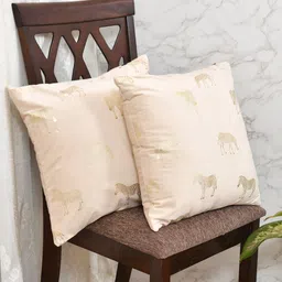 Clasiko Cream & Gold-Toned Set of 2 Zebra Velvet Square Cushion Covers image 5