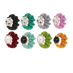 WATCHSTAR Women Patterned Dial & Bracelet Style Straps Analogue and Digital Watch Scrunchies watch pack of-12