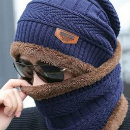 Alexvyan Men Self Design Acrylic Snow & Wind proof Beanie & Scarf-24