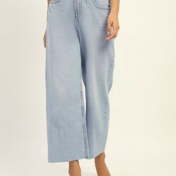 Madame Women Wide Leg Mid-Rise Heavy Fade Clean Look Pure Cotton Cropped Jeans-image-57