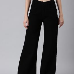 SHOWOFF Women Mid-Rise Frayed Hem Wide Leg Jeans-image-63
