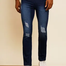 BAESD Men Organic Cotton Slim Fit Mildly Distressed Light Fade Jeans-image-13