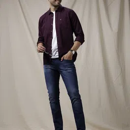 WROGN Men Spread Collar Slim Fit Light Fade Cotton Jeans-image-7
