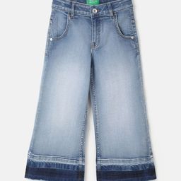 United Colors of Benetton Girls Wide Leg Low Distress Light Fade Cotton Jeans-picture-1