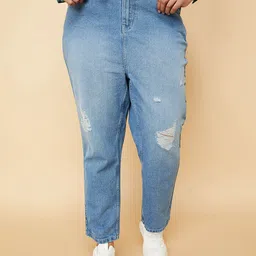 max Women Mid-Rise Low Distress Light Fade Cotton Jeans-image-29