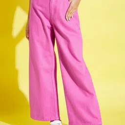 Noh Voh - SASSAFRAS Kids Girls Pink Wide Leg Jeans-image-20