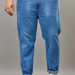 Style Quotient Men Plus Size Blue Narrow Tapered Fit Light Fade Stretchable Jeans-image-50