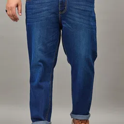 Style Quotient Men Plus Size Blue Narrow Tapered Fit Light Fade Stretchable Jeans-image-78
