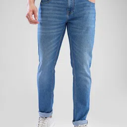 SPYKAR Men Slim Fit Low-Rise Heavy Fade Clean Look Stretchable Jeans-picture-3