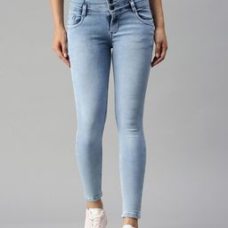 SHOWOFF Women Blue Slim Fit High-Rise Stretchable Crop Denim Jeans-image-46